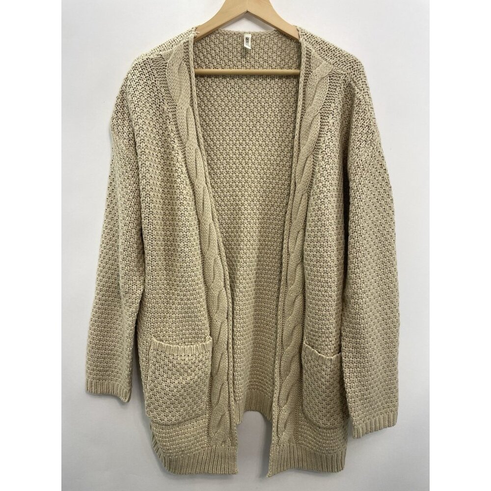 Grecerelle Open Front Cardigan Sweater Chunky Knit Pockets Tunic Tan Womens 2XL